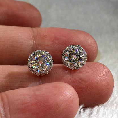 Jzora round cut halo diamond sterling silver earrings