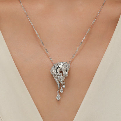 Jzora Handmade Classic Horse Sterling Silver Diamond Necklace