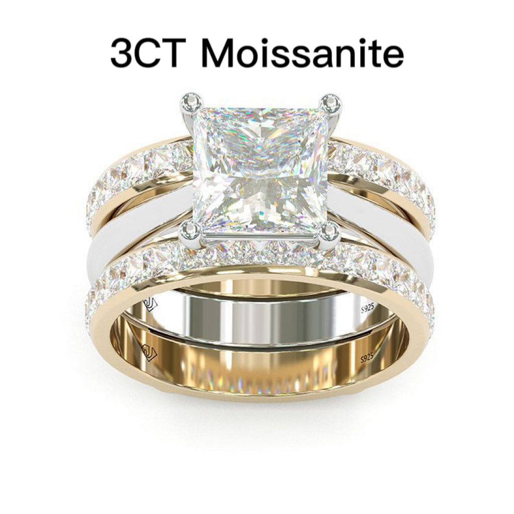 Jzora handmade princess cut Moissanite two tone anniversary ring wedding ring bridal set