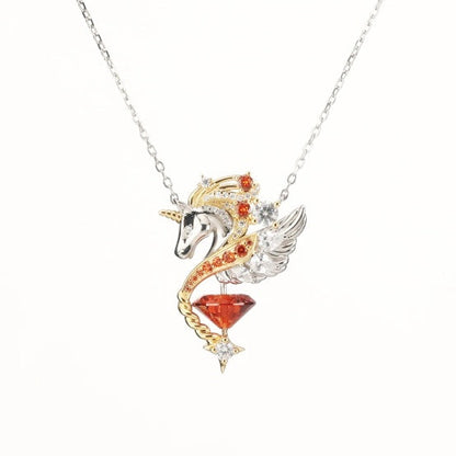 Jzora handmade fantasy wings unicorn sterling silver necklace