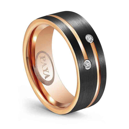 Jzora handmade fashion black gold tungsten steel wedding men's band