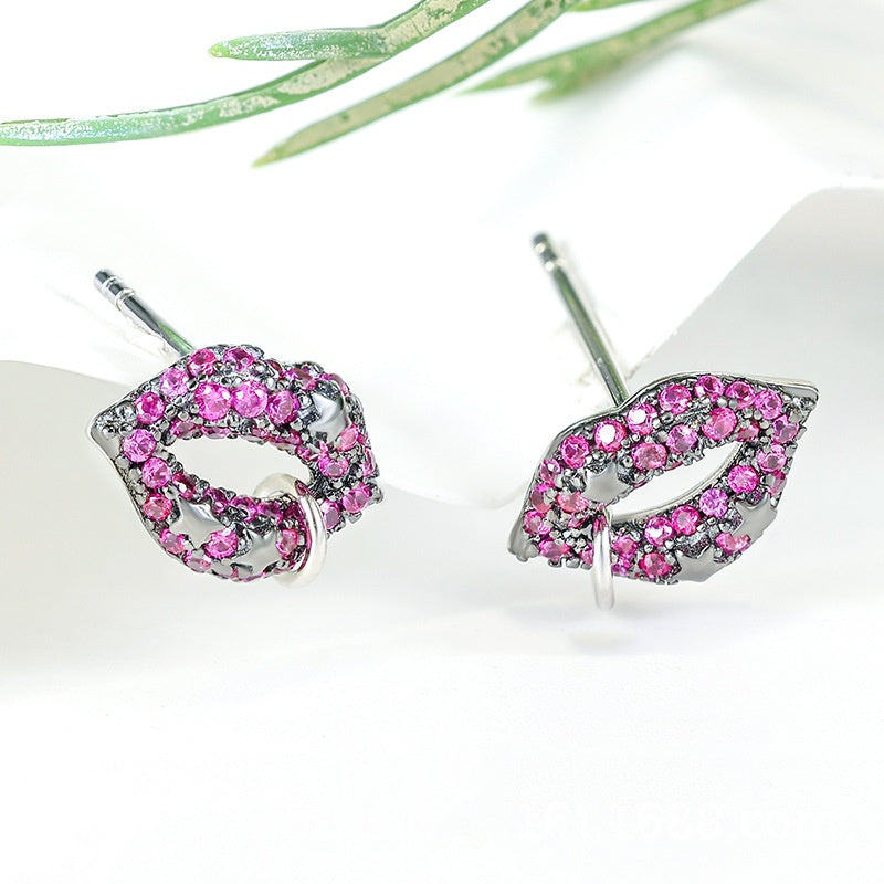 Jzora handmade ruby lips personalized sterling silver earrings