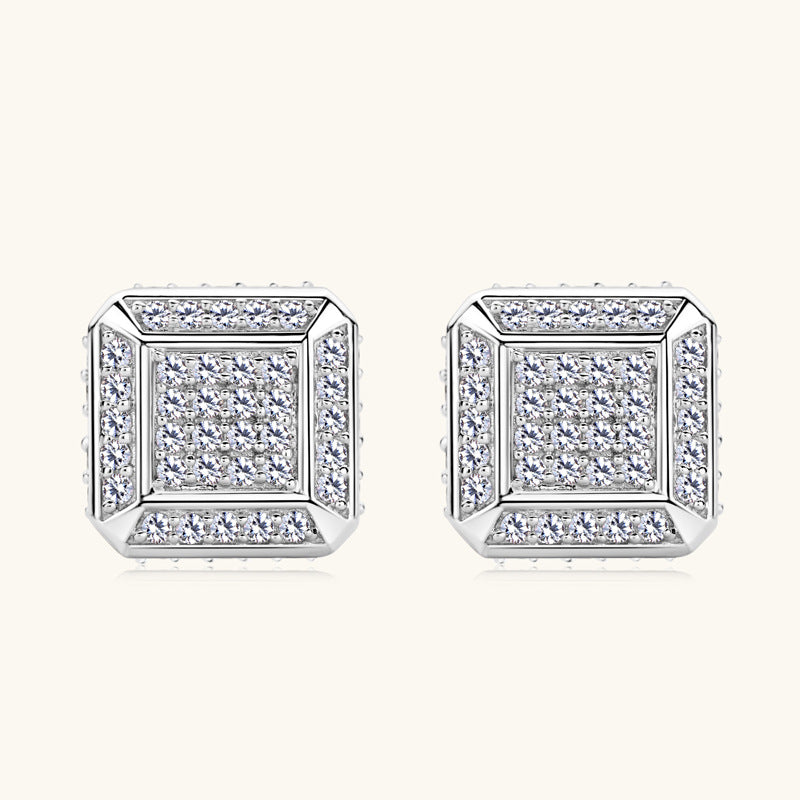 Jzora handmade square full diamond 10k moissanite sterling silver earrings