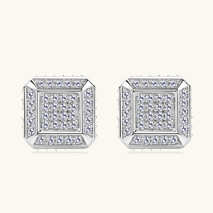 Jzora handmade square full diamond 10k moissanite sterling silver earrings