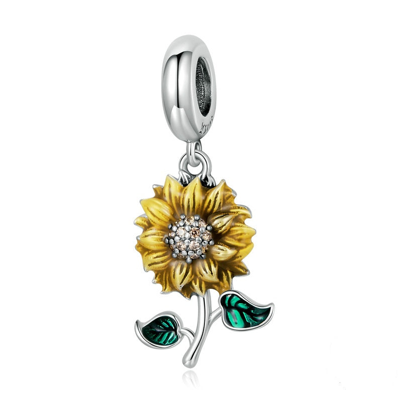 Jzora Sparkling Fashion Sunflower Sterling Silver Charm