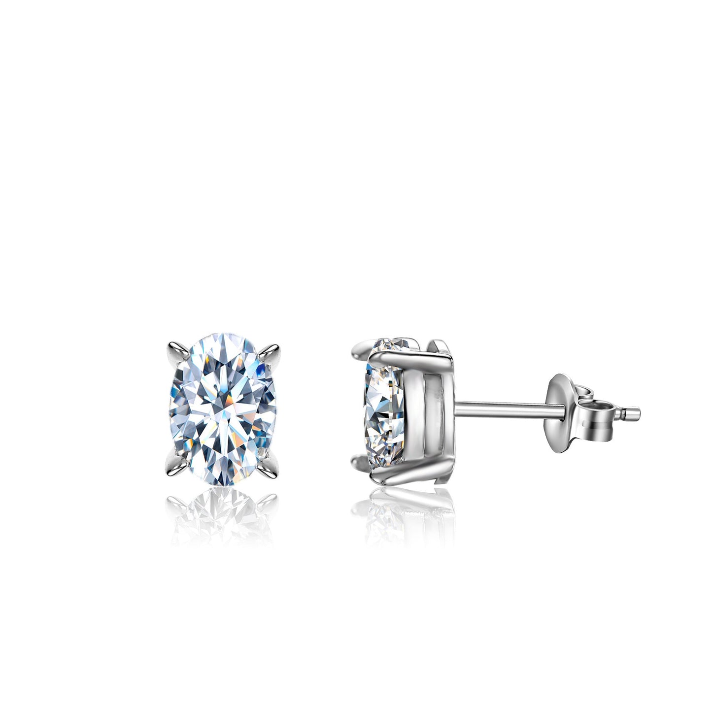 Jzora handmade 2ct oval cut simple moissanite sterling silver earrings