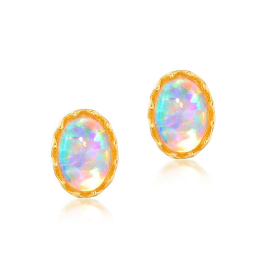 Jzora handmade vintage oval opal sterling silver earrings