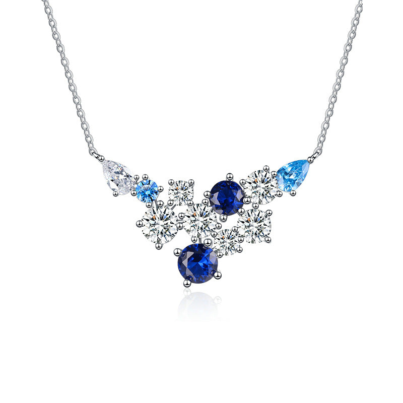 Jzora handmade sapphire round cut luxury sterling silver necklace