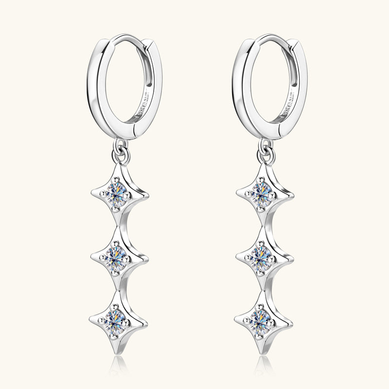 Jzora handmade 0.6ct round cut star tassel moissanite sterling silver earrings