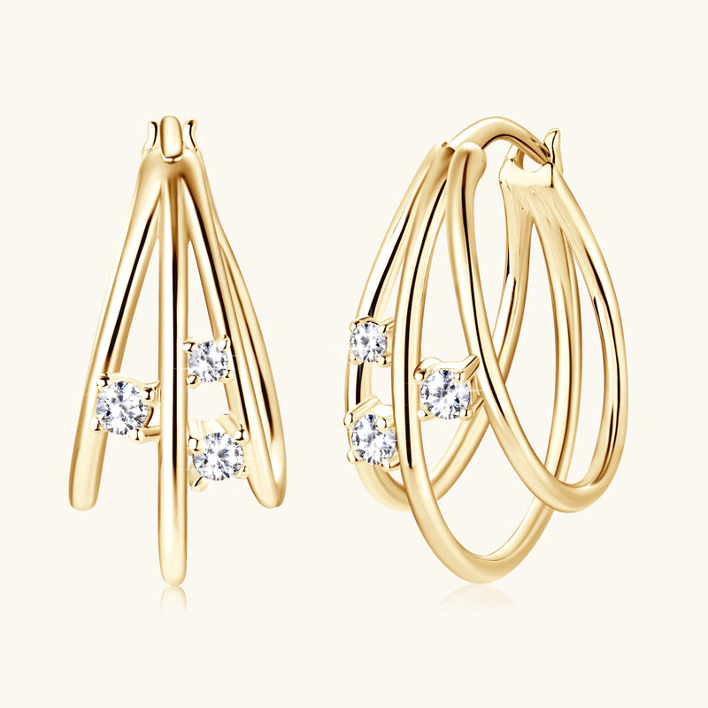 Jzora handmade triple circle moissanite sterling silver earrings