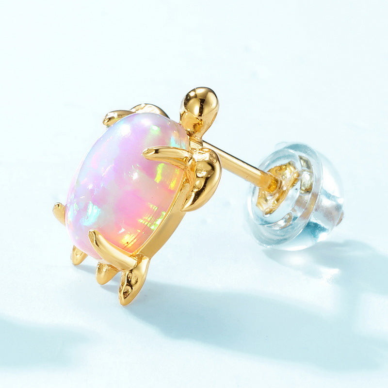 Jzora handmade cute turtle synthetic opal sterling silver earrings