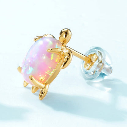 Jzora handmade cute turtle synthetic opal sterling silver earrings