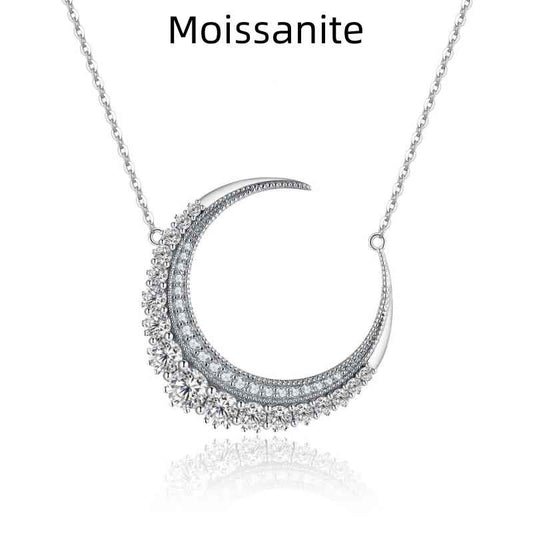 Jzora handmade crescent moon vintage Moissanite sterling silver necklace