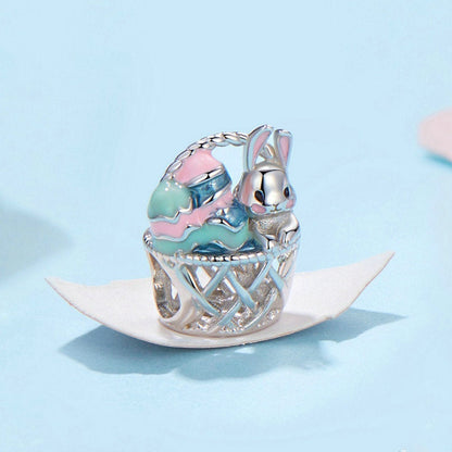 Jzora Easter Bunny Egg Basket Animal Sterling Silver Charm