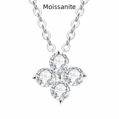 Jzora handmade round cut four leaf clover Moissanite sterling silver necklace