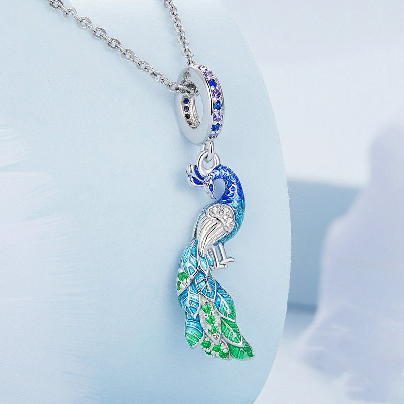 Jzora Gradient Peacock Animal Sterling Silver Charm