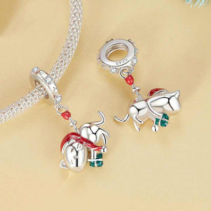 Jzora Handmade Christmas Cute Cat Sterling Silver Charms