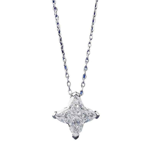 Jzora handmade four-pointed star shaped diamond sterling silver necklace