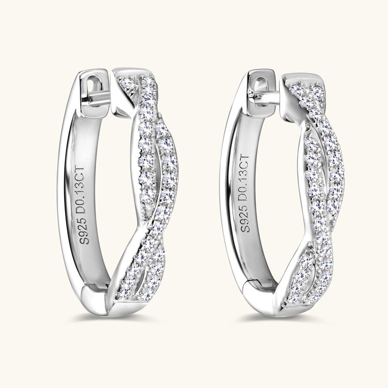 Jzora handmade fashion twist full moissanite diamond sterling silver earrings