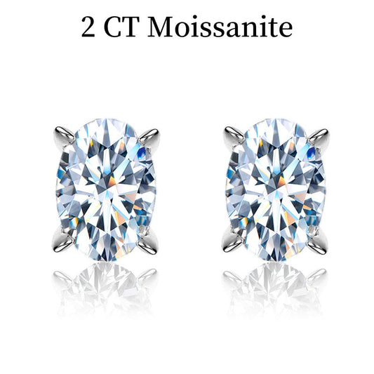 Jzora handmade 2ct oval cut simple moissanite sterling silver earrings