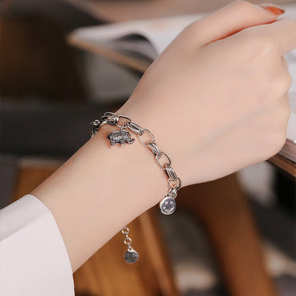 Jzora handmade elephant smiley vintage tennis sterling silver bracelet