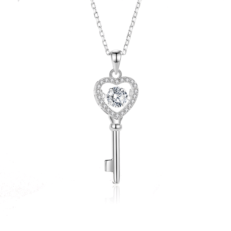 Jzora handmade beating heart key sterling silver necklace