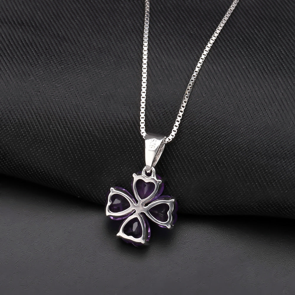 Jzora handmade heart clover topaz sterling silver necklace