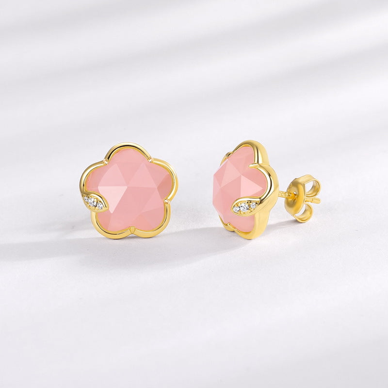 Jzora handmade sweet pink crystal flower sterling silver earrings