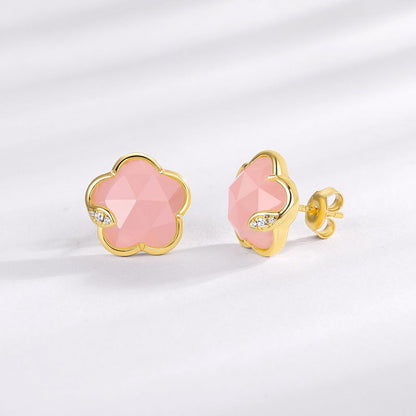 Jzora handmade sweet pink crystal flower sterling silver earrings