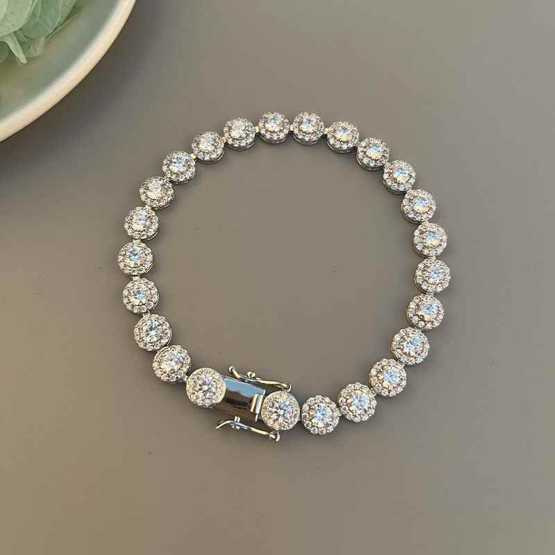 Jzora handmade round cut classic sterling silver tennis bracelet