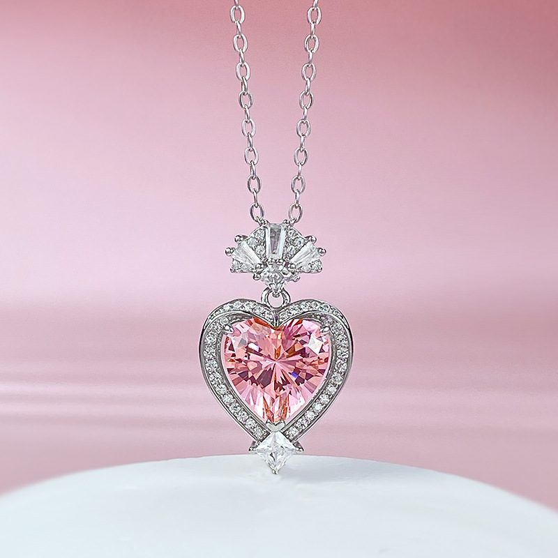 Jzora handmade Heart Pink Necklace sterling silver diamond necklace