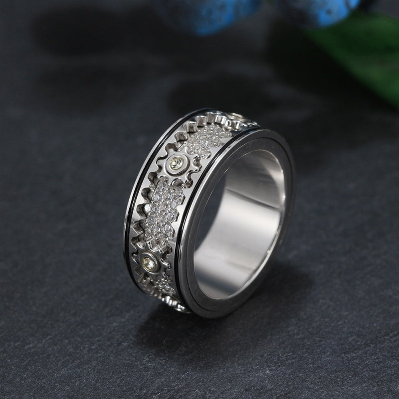 Jzora handmade simple gear sterling silver men's ring