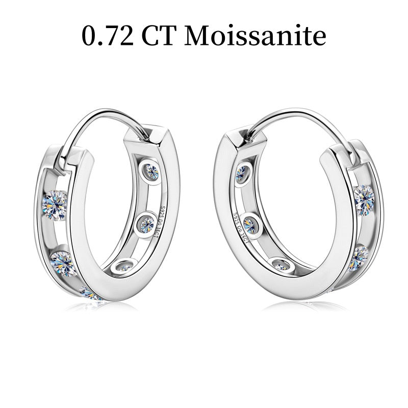Jzora handmade 0.72ct round cut moissanite hoop sterling silver earrings