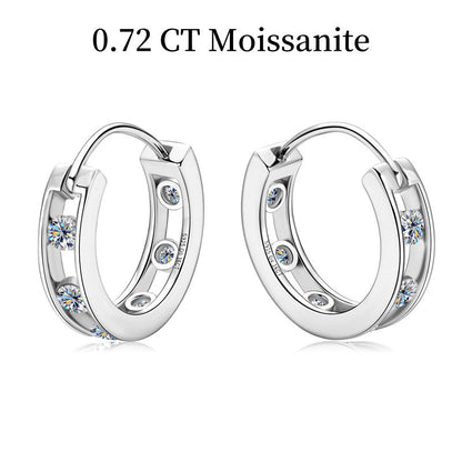 Jzora handmade 0.72ct round cut moissanite hoop sterling silver earrings