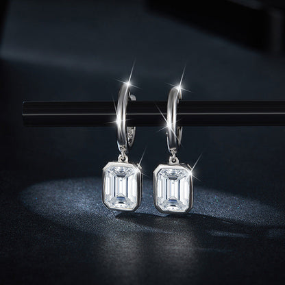 Jzora handmade 4ct emerald cut moissanite sterling silver earrings