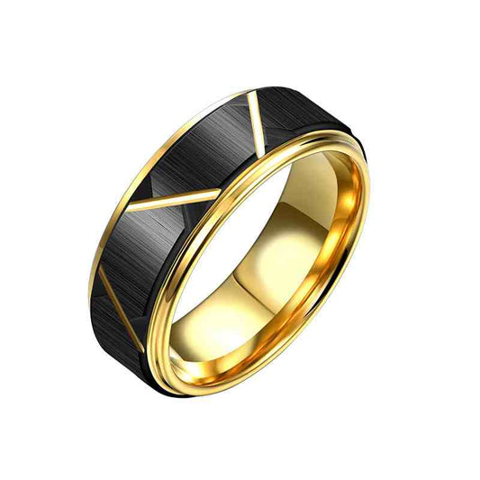 Jzora handmade personalised stylish black gold tungsten steel wedding men's band