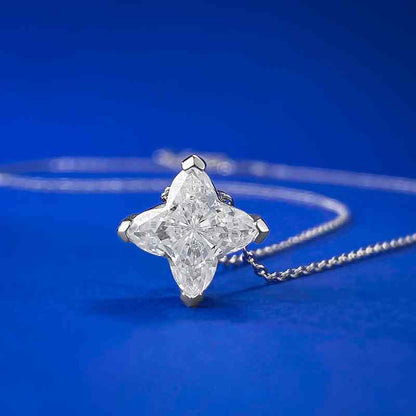 Jzora handmade four-pointed star shaped diamond sterling silver necklace