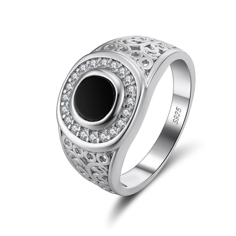 Jzora handmade black onyx sterling silver men's ring