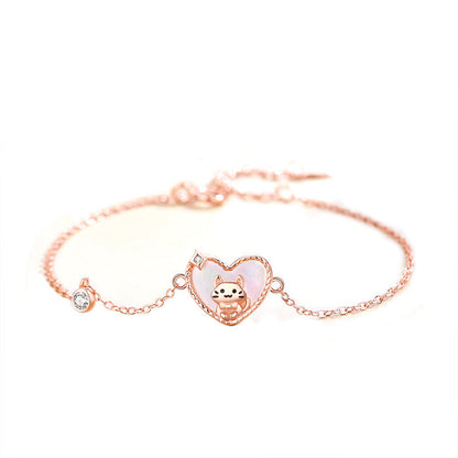 Jzora handmade heart shape sweet cat sterling silver bracelet