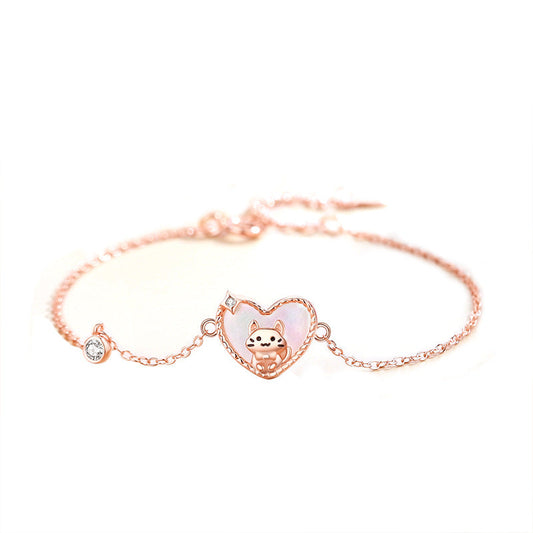 Jzora handmade heart shape sweet cat sterling silver bracelet