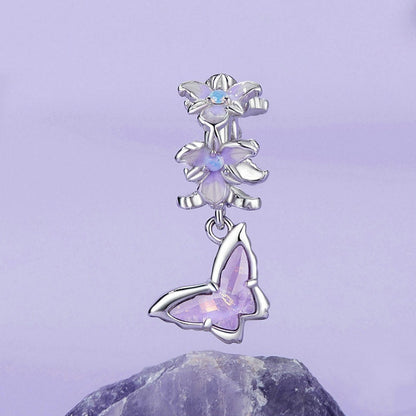 Jzora Romantic Purple Butterfly Iris Sterling Silver Charm