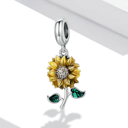 Jzora Sparkling Fashion Sunflower Sterling Silver Charm