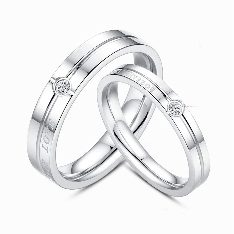 Jzora Handmade Round Cut Forever Love Sterling Silver Couple Rings