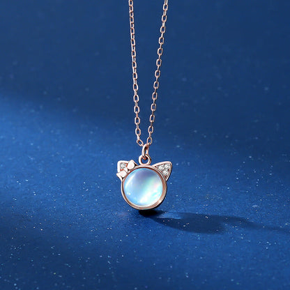 Jzora handmade lovely moonstone cat sterling silver necklace