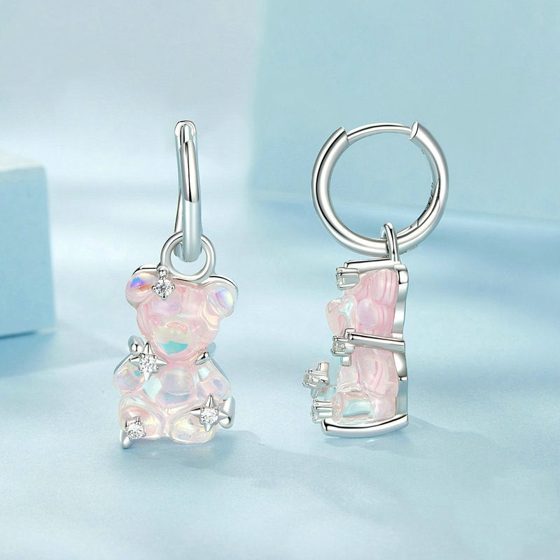 Jzora handmade pink jelly bear sterling silver earrings