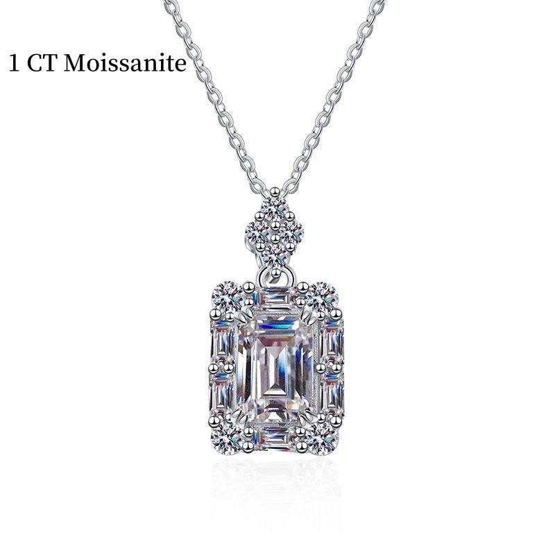 Jzora handmade 1ct emerald cut moissanite sterling silver necklace