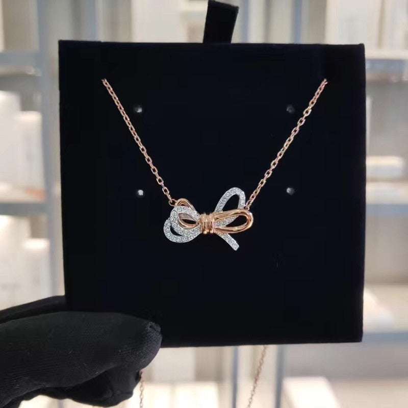 Jzora handmade rose gold bow alloy necklace