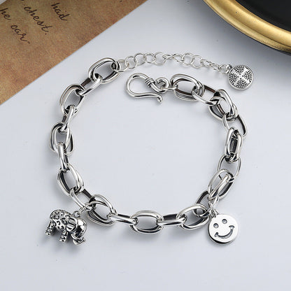 Jzora handmade elephant smiley vintage tennis sterling silver bracelet