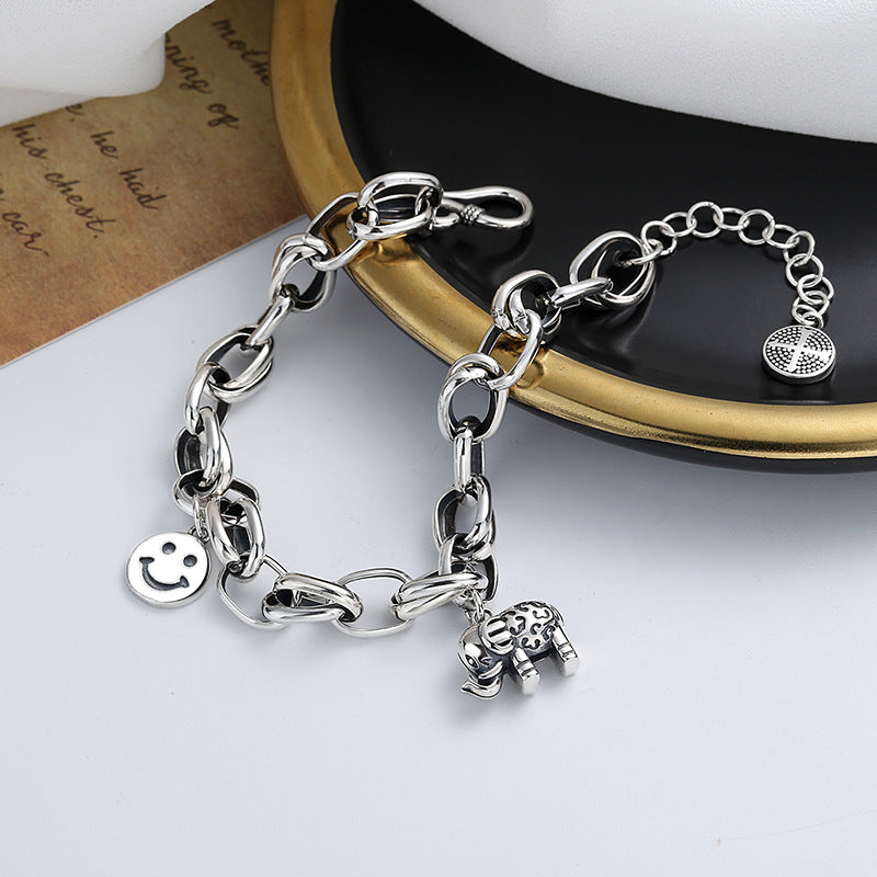 Jzora handmade elephant smiley vintage tennis sterling silver bracelet