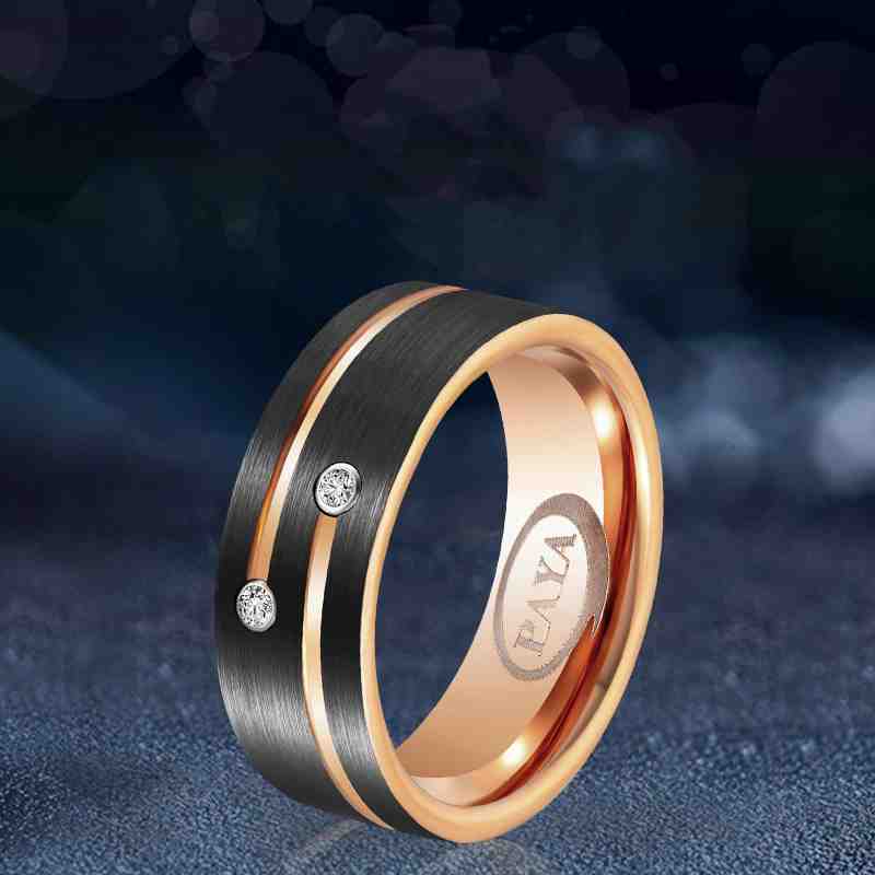 Jzora handmade fashion black gold tungsten steel wedding men's band